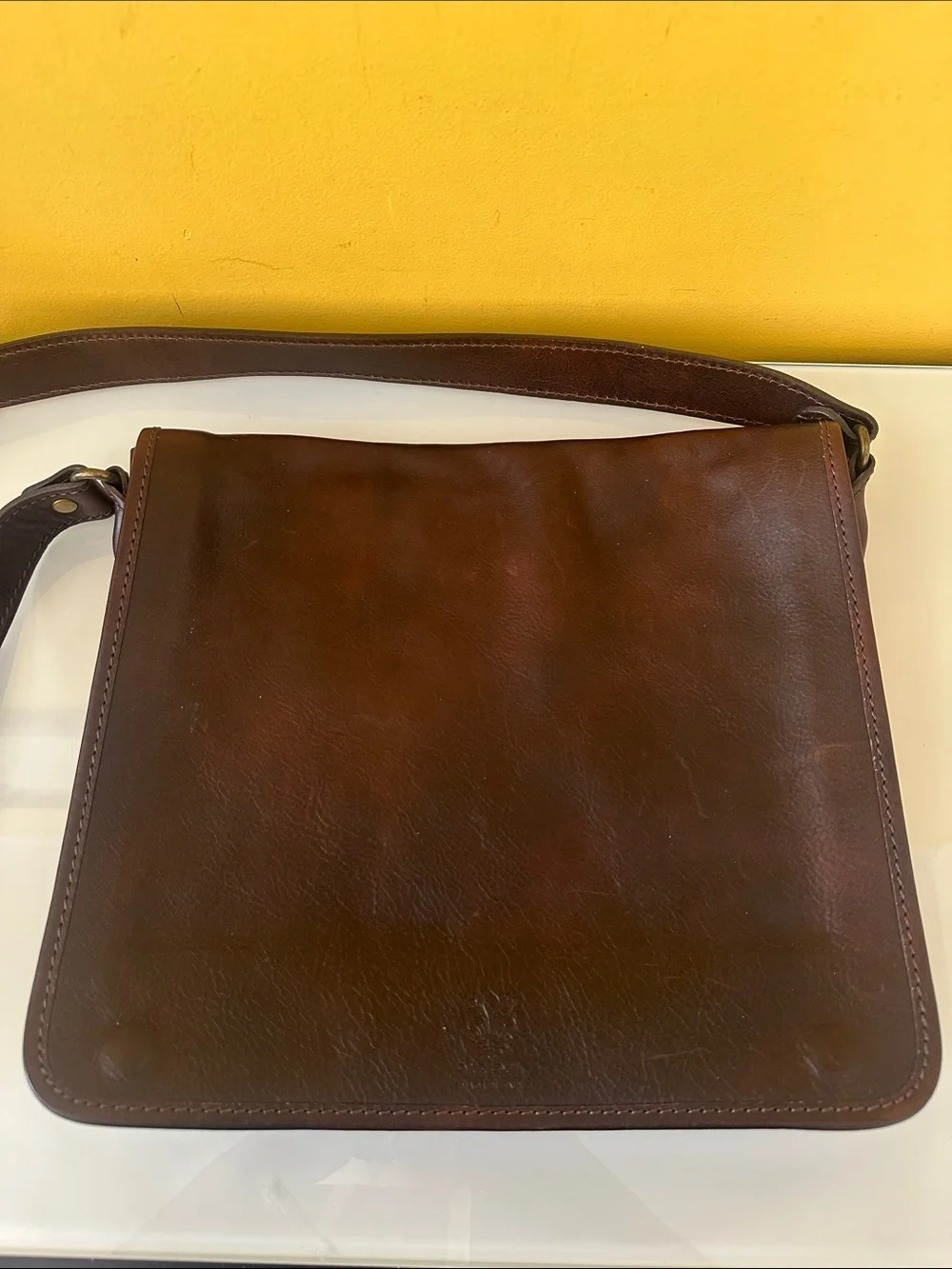 Vera Pelle Italy Brown Leather Crossbody Messenger Bag Adjustable Strap Unisex